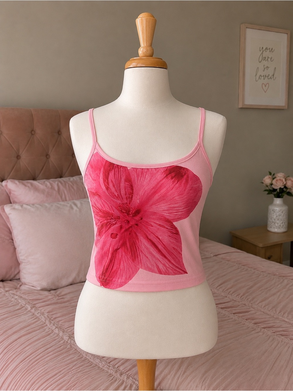 & Other Stories Pink Floral Print Crop Cami